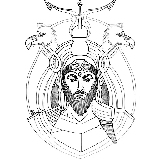 Athena Line Drawing Of Face Side And Shield