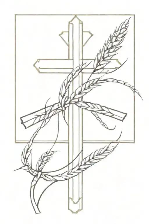 Catholic Cross Made Of Wheat Stalk Intertwined