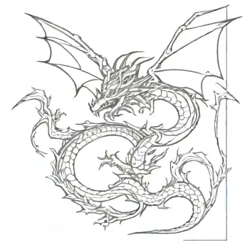 1 Large Dragon Sirrounded By 4 Smaller Dragons Flying