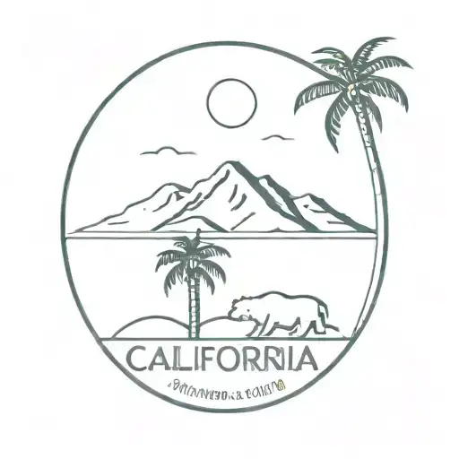 California Stamp With A Mountain Range In The Background And A Palmtree In The Fore Ground