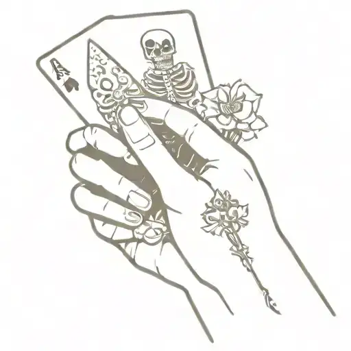 Skeleton Hand Holding A Hand Of Cards With Each Repdesenting A Negative Trait