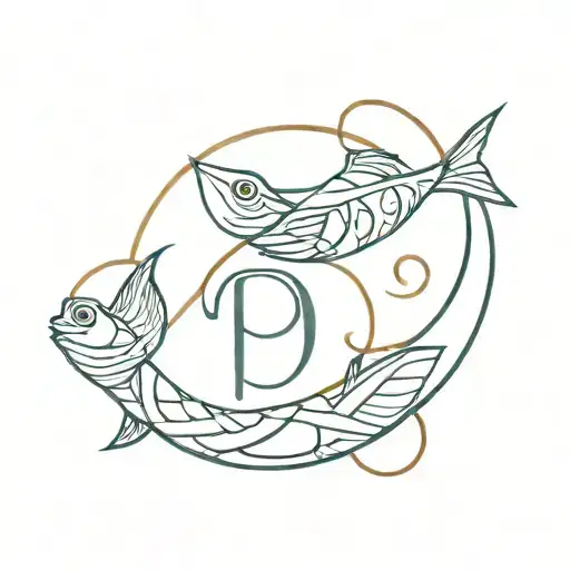 A Minimalist Tattoo Of The Initials 'Ajay' Intertwined With A Fish Symbolizing Pisces