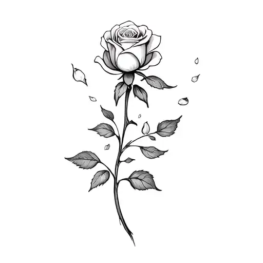 A Thin And Delicate Rose With Petals Falling Her Stalk