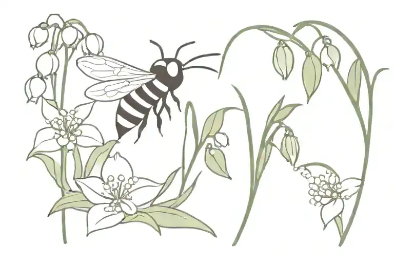 Worker Bee With Lily Of The Valley Flowers