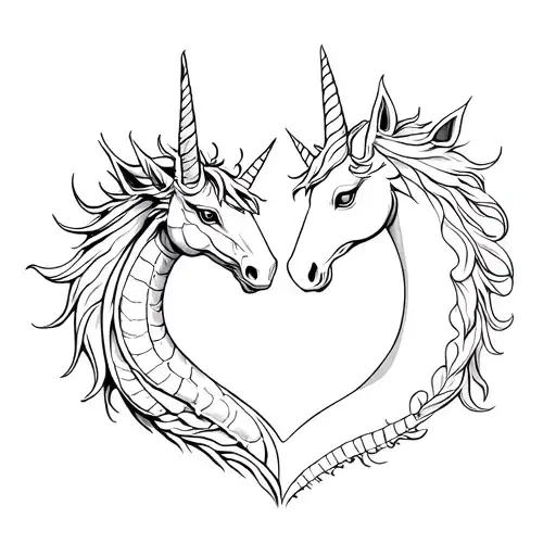 Unicorn And Dragon Heart Shape