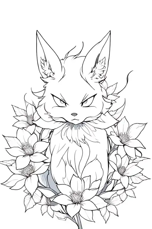 Kurama With Flowers Against The Background