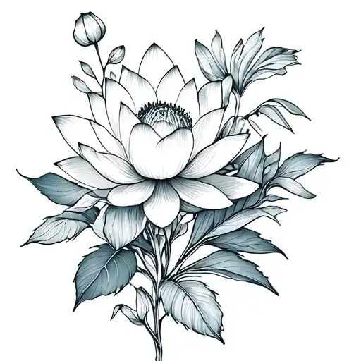 Creates A Delicate Floral Composition With Several Flowers Such As Lotus