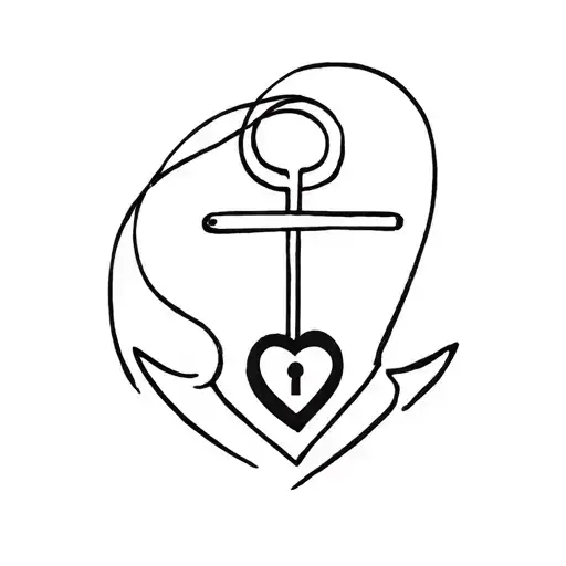 One Line Anchor With Heart Shaped Lock