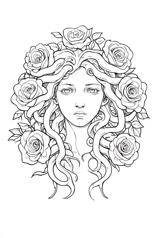 Medusa Without A Face Surrounded By Roses