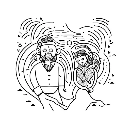 Hand Poked Line Art Of A Man And Woman Dancing Done With A Scribbly Stlye