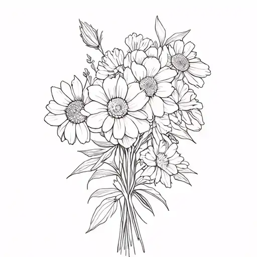 Flower Boquet Daffodil Daisy Peony Cosmos And Carnation