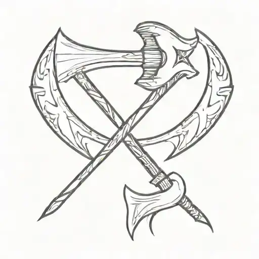 A Minimalist Design Of Two Crossed Axes Symbolizing Strength And Courage