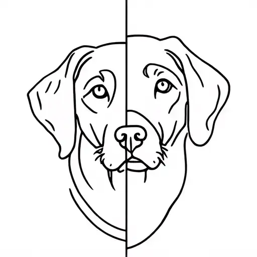 A Fine Line Dog Head Outline With One Half Being A Black Lab And The Other Half A Poodle