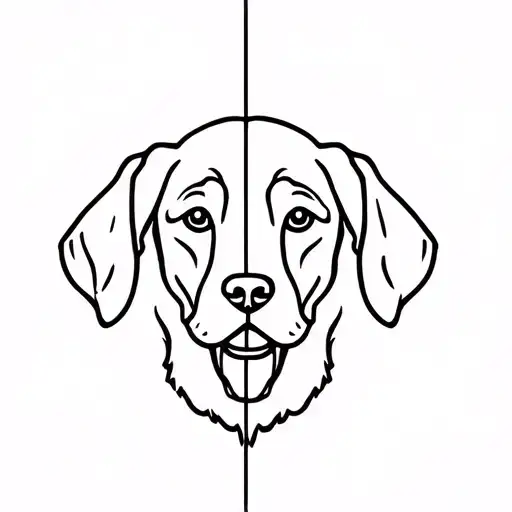 A Fine Line Dog Head Outline With One Half Being A Black Lab And The Other Half A Poodle