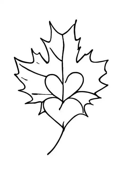 Maple Leaf With Heart Intertwined