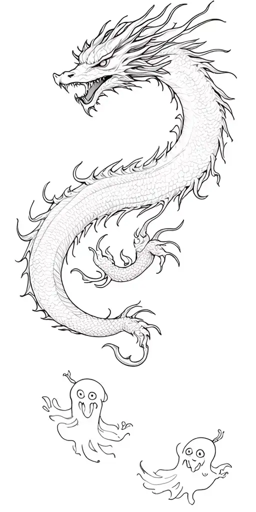 Japanese Dragon Surrounded By Ghosts