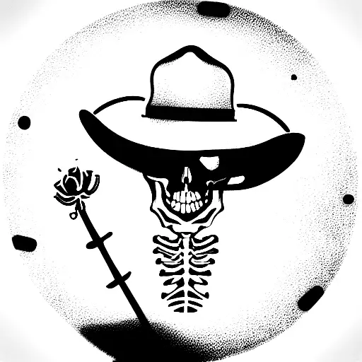 Skeleton With Cowboy Hat And A Backpack