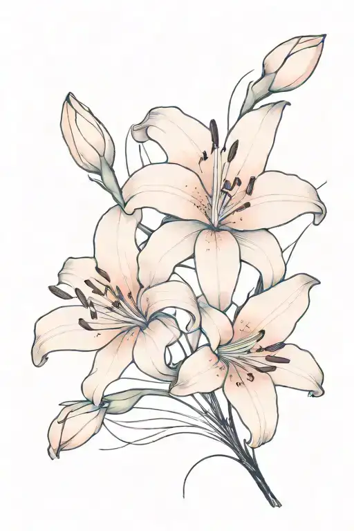 Lily's Flowing Down The Forearm In Black Ink With Flecks Of Pink