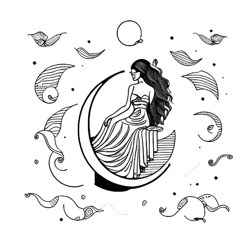 Woman Sitting On A Crescent Moon