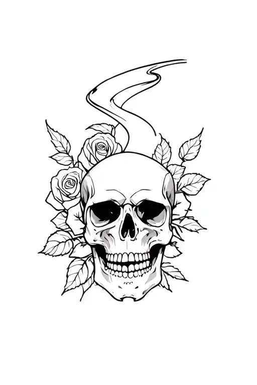 A Petrol Column With A Skull With Rose