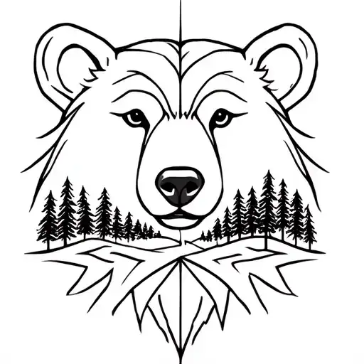 Bear Head With Forests And Mountains Inside
