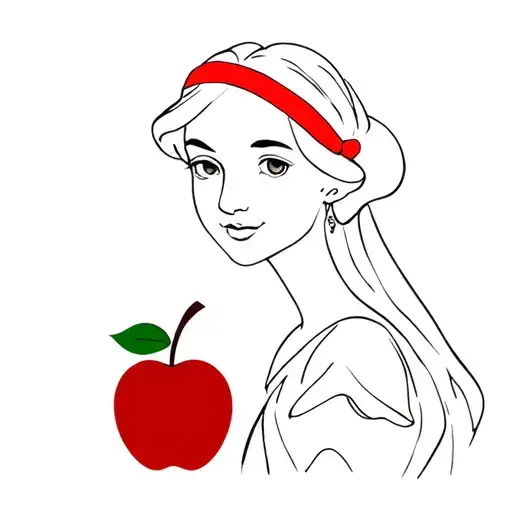 Snow White Black Line Work With Red Apple And Red Headband