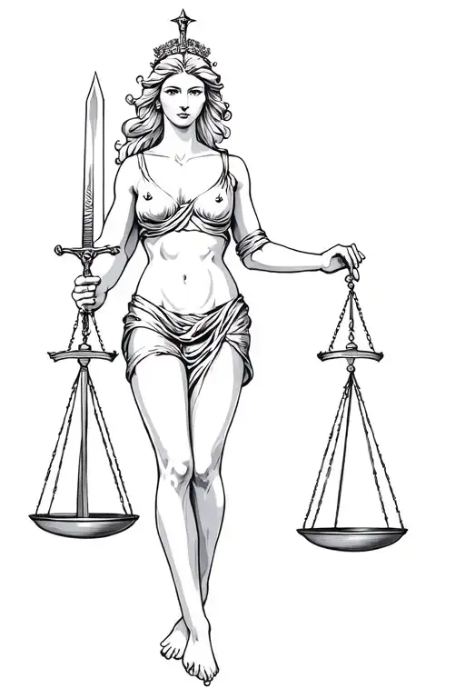 Lady Of Justice Holding Scales Of Justice In One Hand And A Sword In The Oher Hand