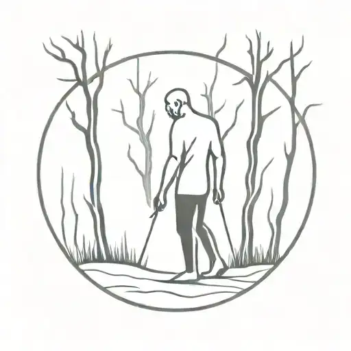 Dark Forest With A Faceless Man With Pain