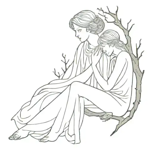 Girl And Ghost In White Drape Sitting On Tree Branch