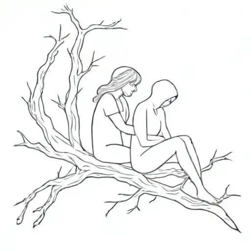 Girl And Ghost Sitting On Tree Branch