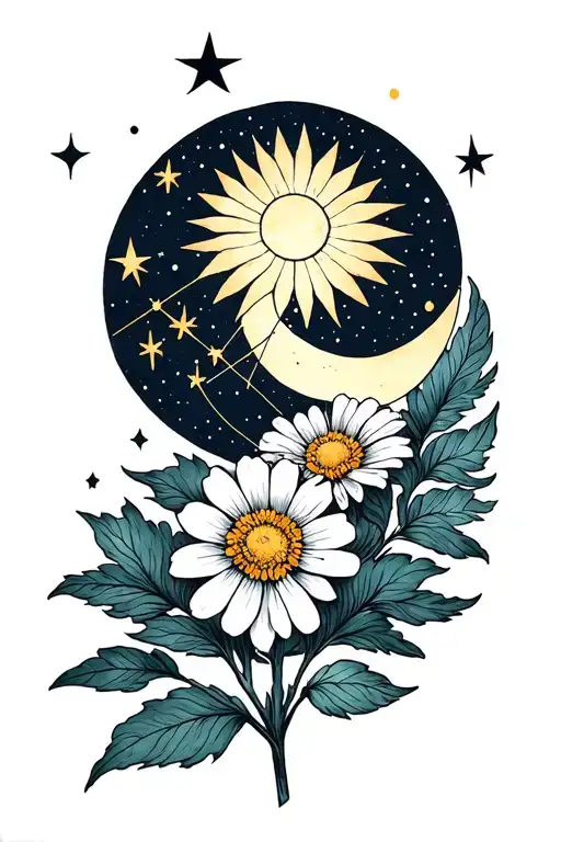 Star Flower Soleil Lune Constellation Intetwined
