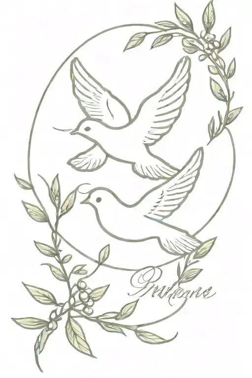 A Dove Carrying An Olive Branch And A Baby's Name In A Delicate Script Font