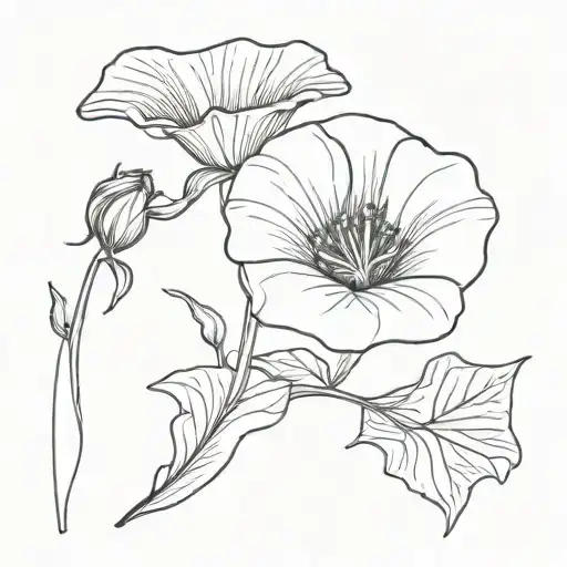 Poppy Flower And Morning Glory Flower With Leaves Dainty