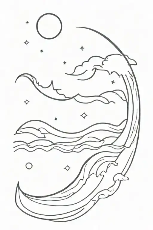 Moon And Back Wave Crashing