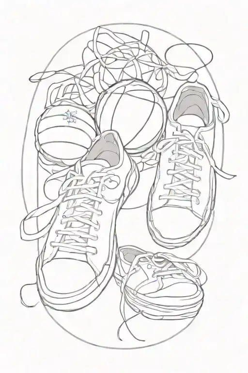 A Basketball And Ballet Shoes Tied Together Symbolizing