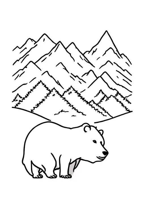 A Bear In The Forest With Mountains Across