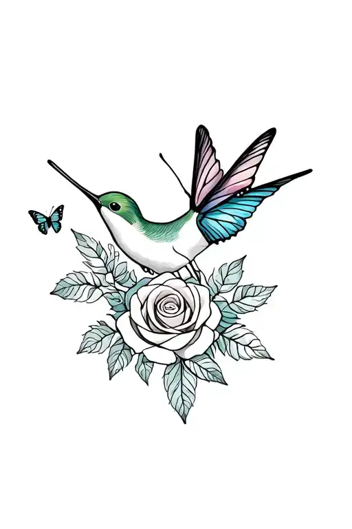 Hummingbird Butterflies Roses