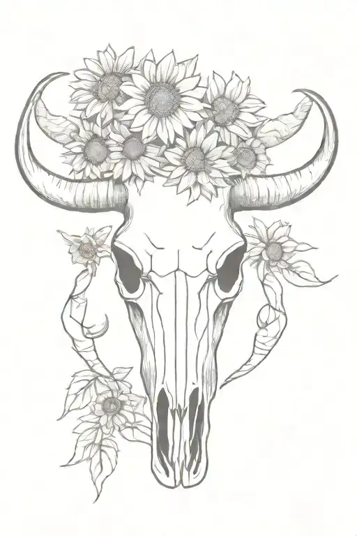 Longhorn Skull With Sunflowers