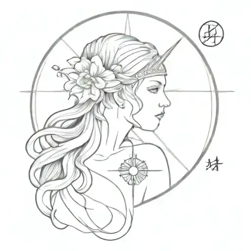 Norse Mythology Inspired Tattoo Featuring Freya Norse Goddes And Norse Compass
