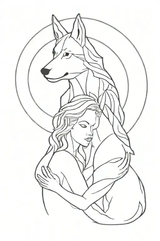 Wolf And Woman Together Symbolizing