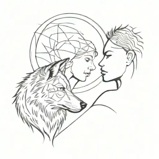 Wolf And Woman Together Symbolizing
