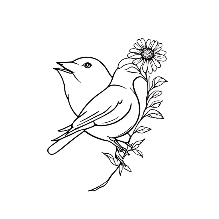 Sparrow Holding Wildflower In Beak