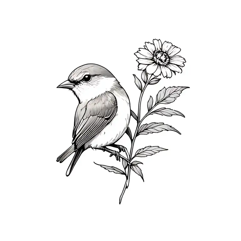 Sparrow Holding Wildflower In Beak