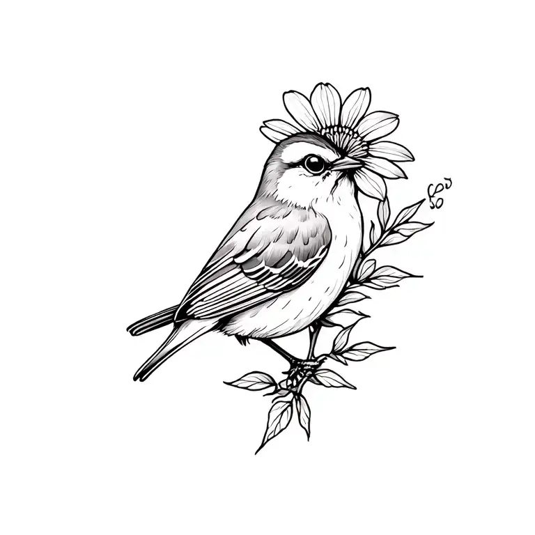 Sparrow With Wildflower In Beak