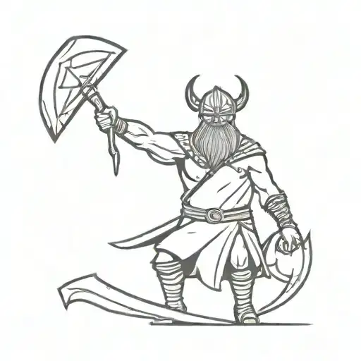 A Fierce Viking Warrior Holding A Battle Axe In A Minimalist Style