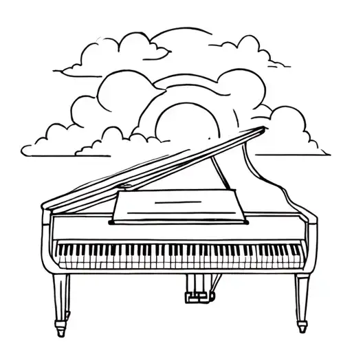 Piano With Clouds And Sun Coming Out Of It