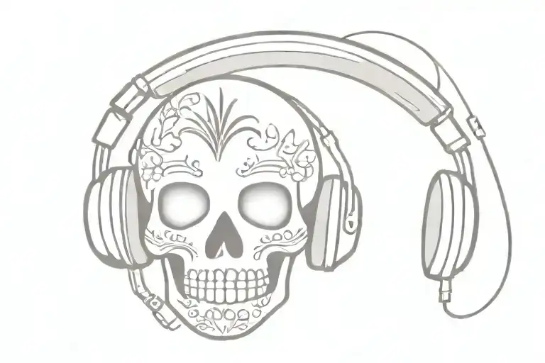 Sugar Skull Wearing Headphones