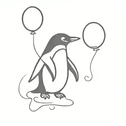 Penguin Holding A Baloon Flooting