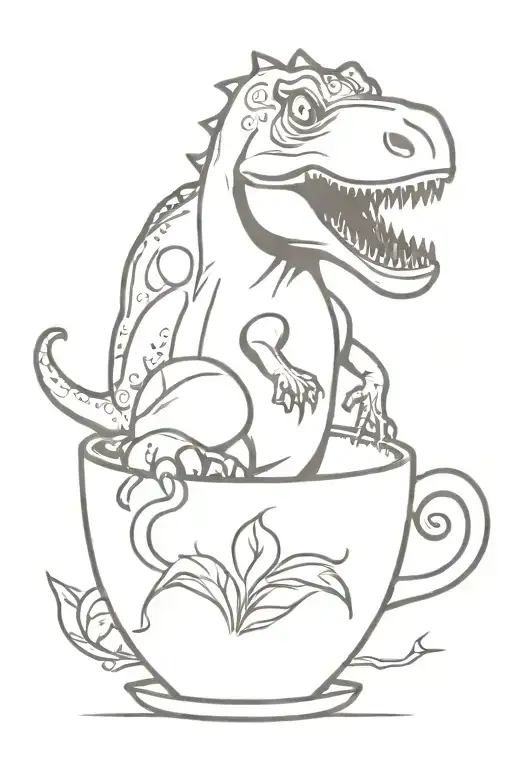 Cartoon T Rex Coming Out Of A Tea Cup