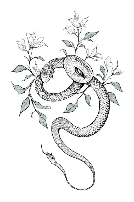 Snake With Vines And Flowers